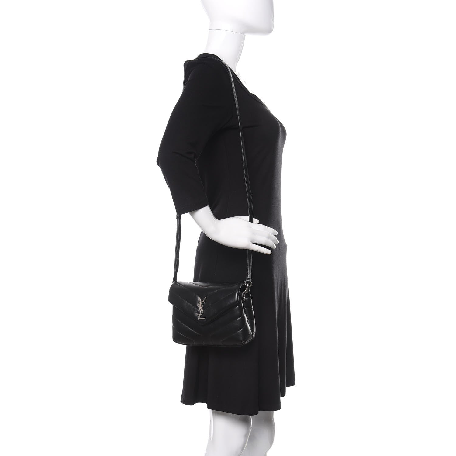 Saint Laurent Calfskin Y Quilted Monogram Toy Loulou Crossbody Bag Black 2 of 9