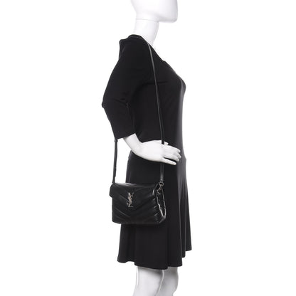Saint Laurent Calfskin Y Quilted Monogram Toy Loulou Crossbody Bag Black 2 of 9
