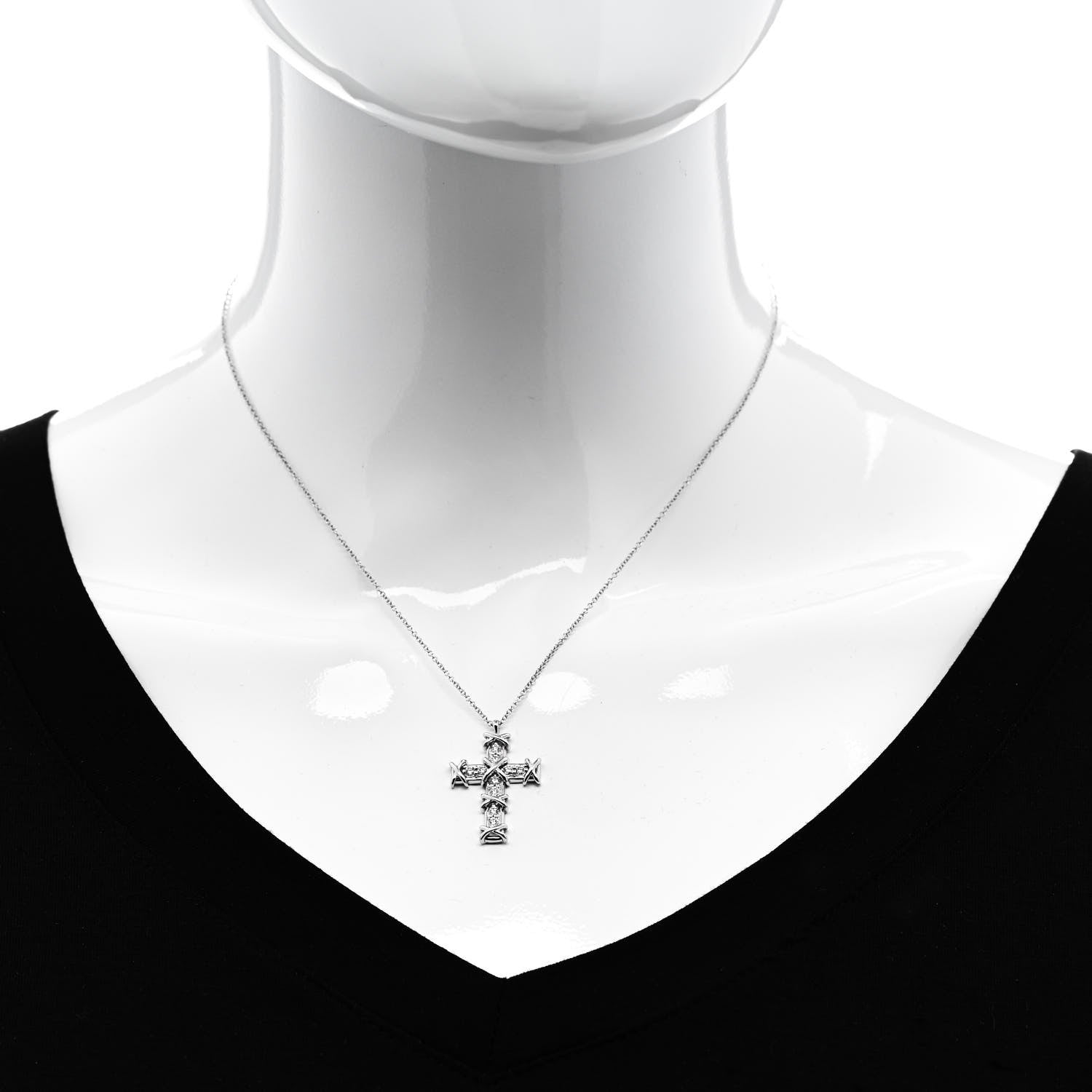 Tiffany Platinum Diamond Schlumberger Ten Stone Cross Pendant Necklace 2 of 7
