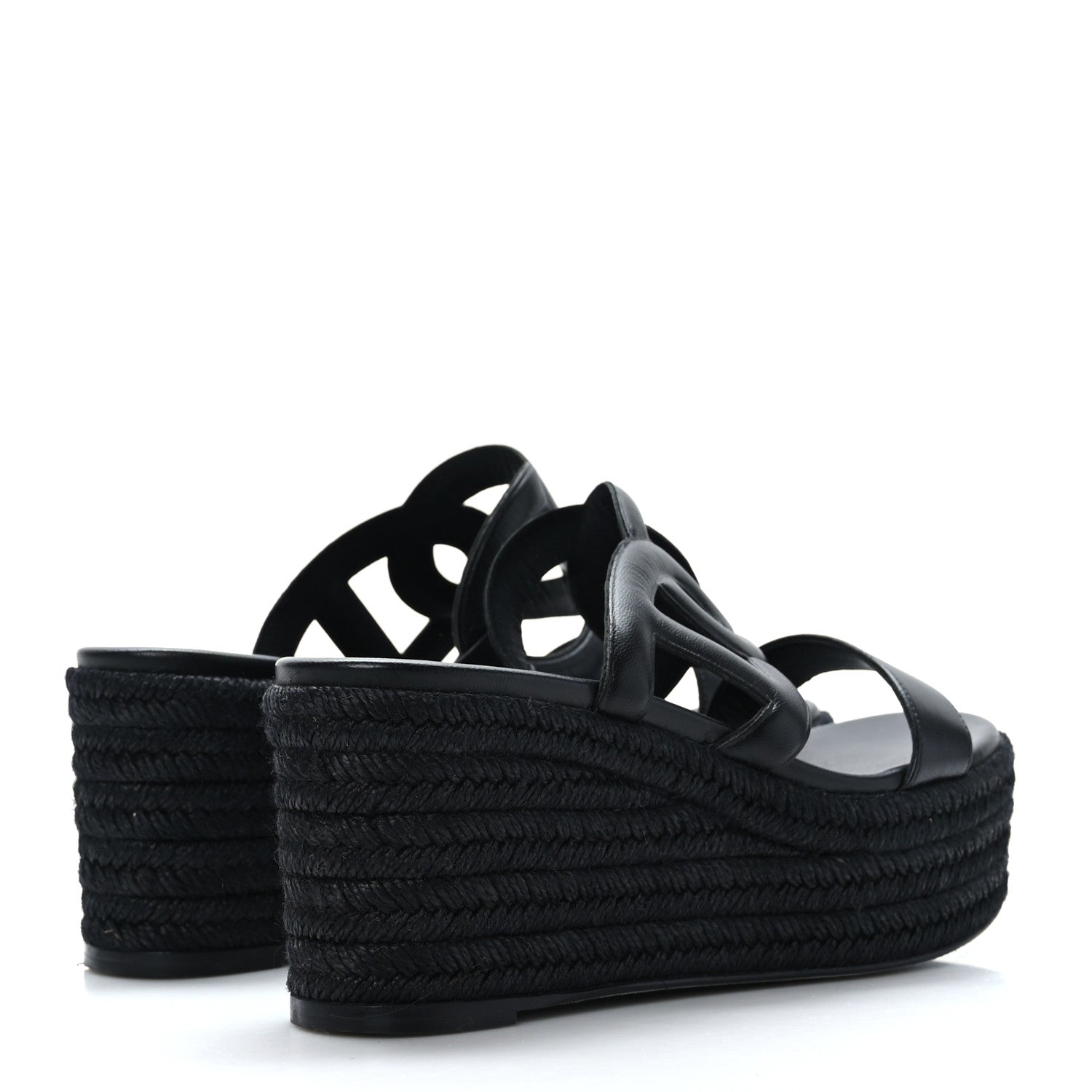 Hermes Nappa Ithea Espadrille Wedge Sandals 39 Black 4 of 8