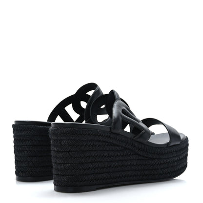 Hermes Nappa Ithea Espadrille Wedge Sandals 39 Black 4 of 8