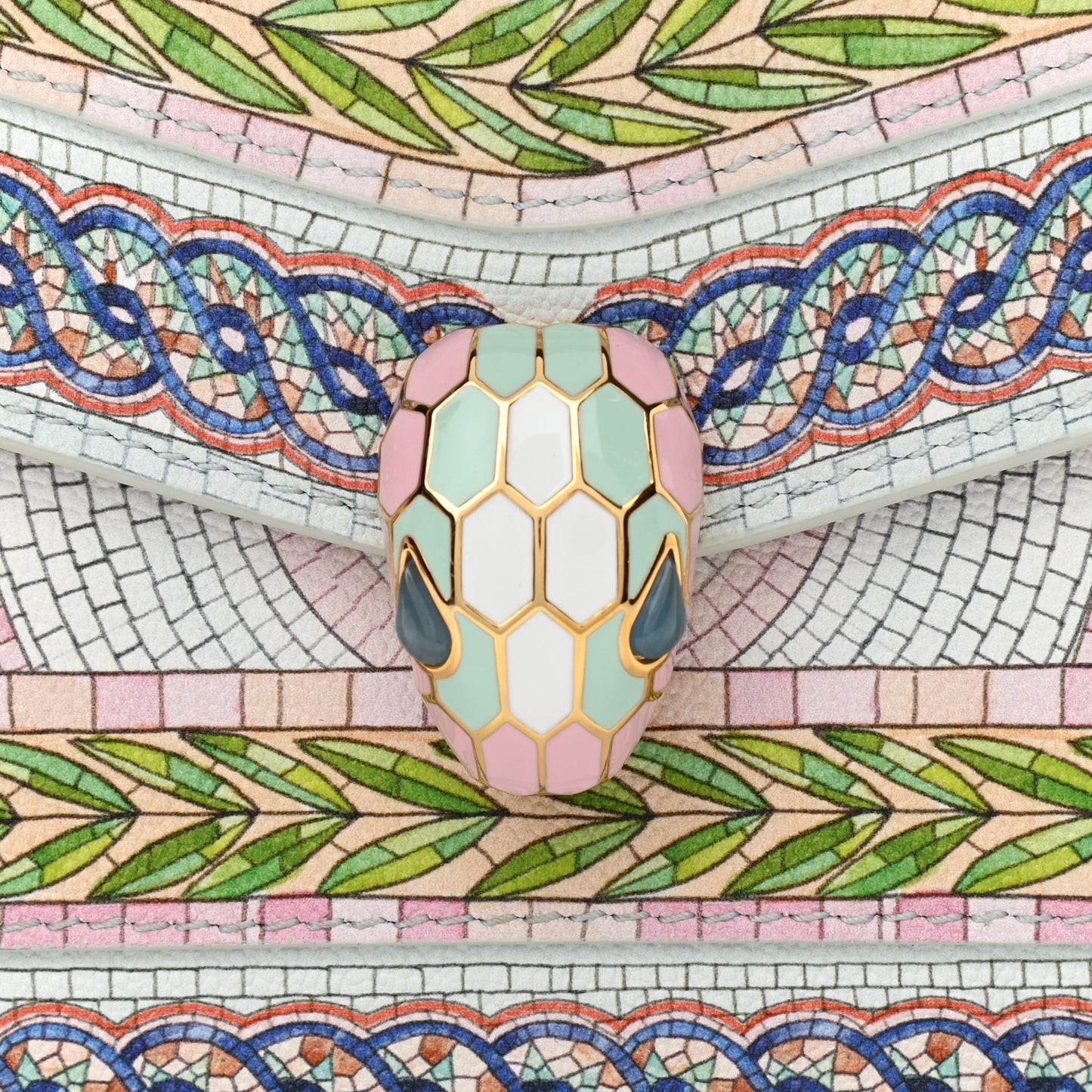 X CASABLANCA Soft Grain Calfskin Mosaic Printed Serpenti Forever Top Handle Dusty Pink Multicolor