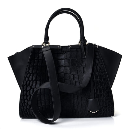 Fendi Vitello Pelo Flamingo Crocodile Embossed Petite 3Jours Tote Black 2 of 5