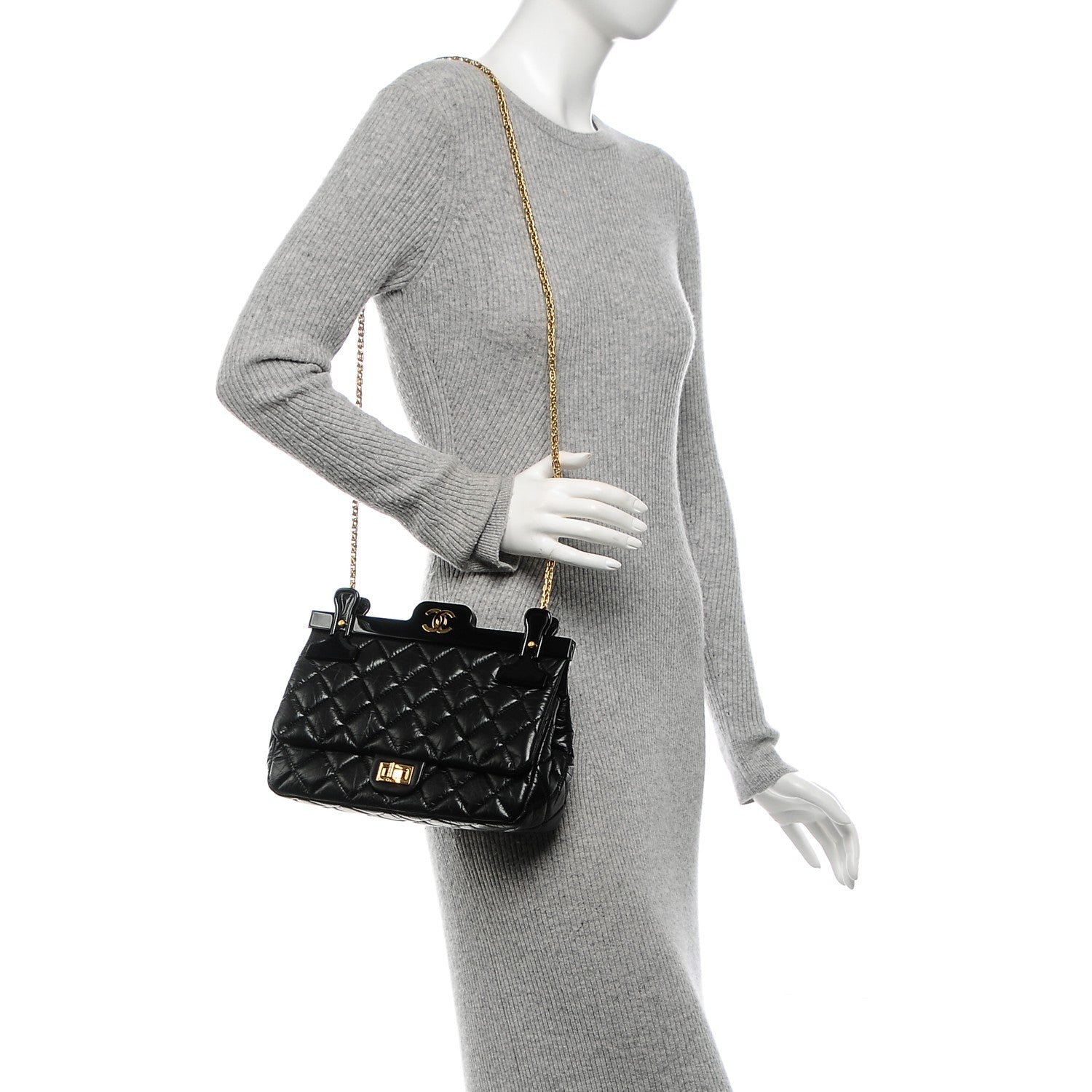 Chanel Aged Calfskin Quilted 2.55 Reissue Hanger Flap Black 2 of 7