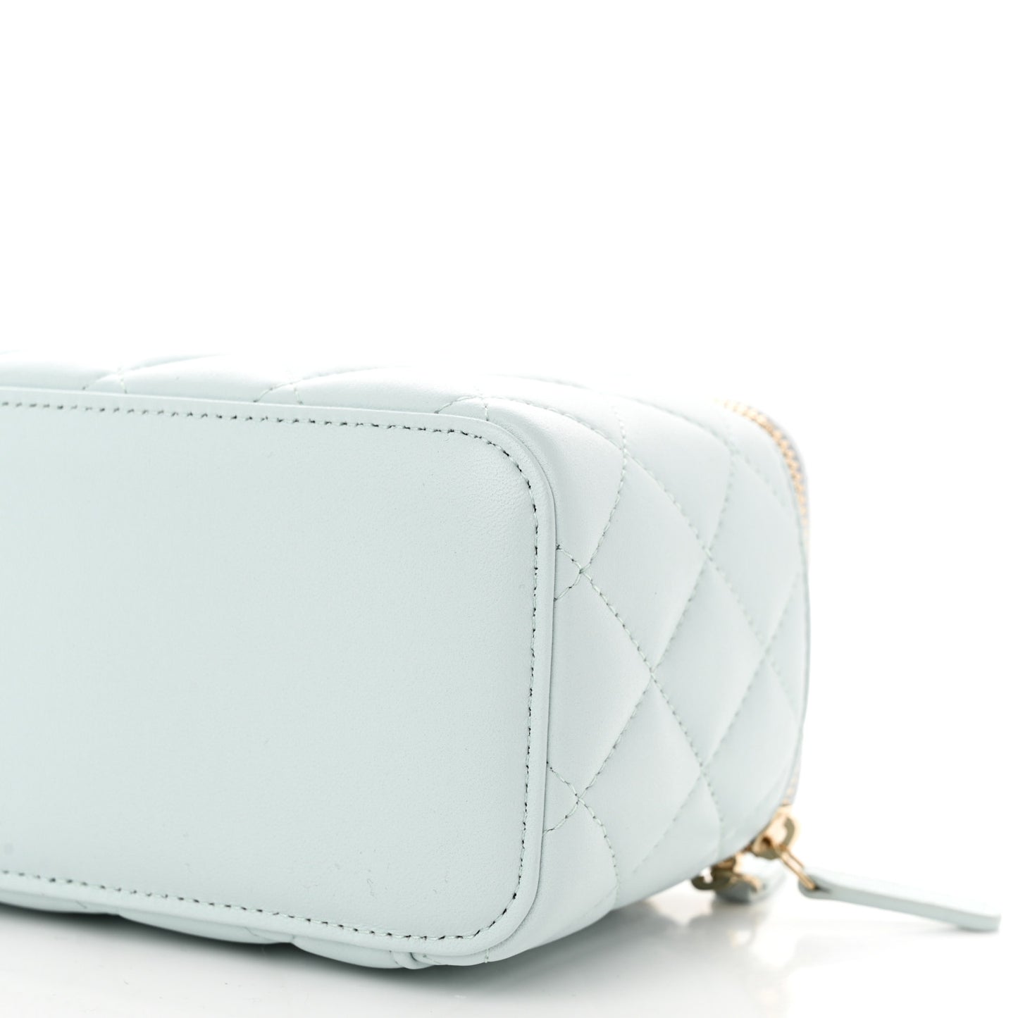Lambskin Quilted Small Top Handle Vanity Case With Chain Light Blue
