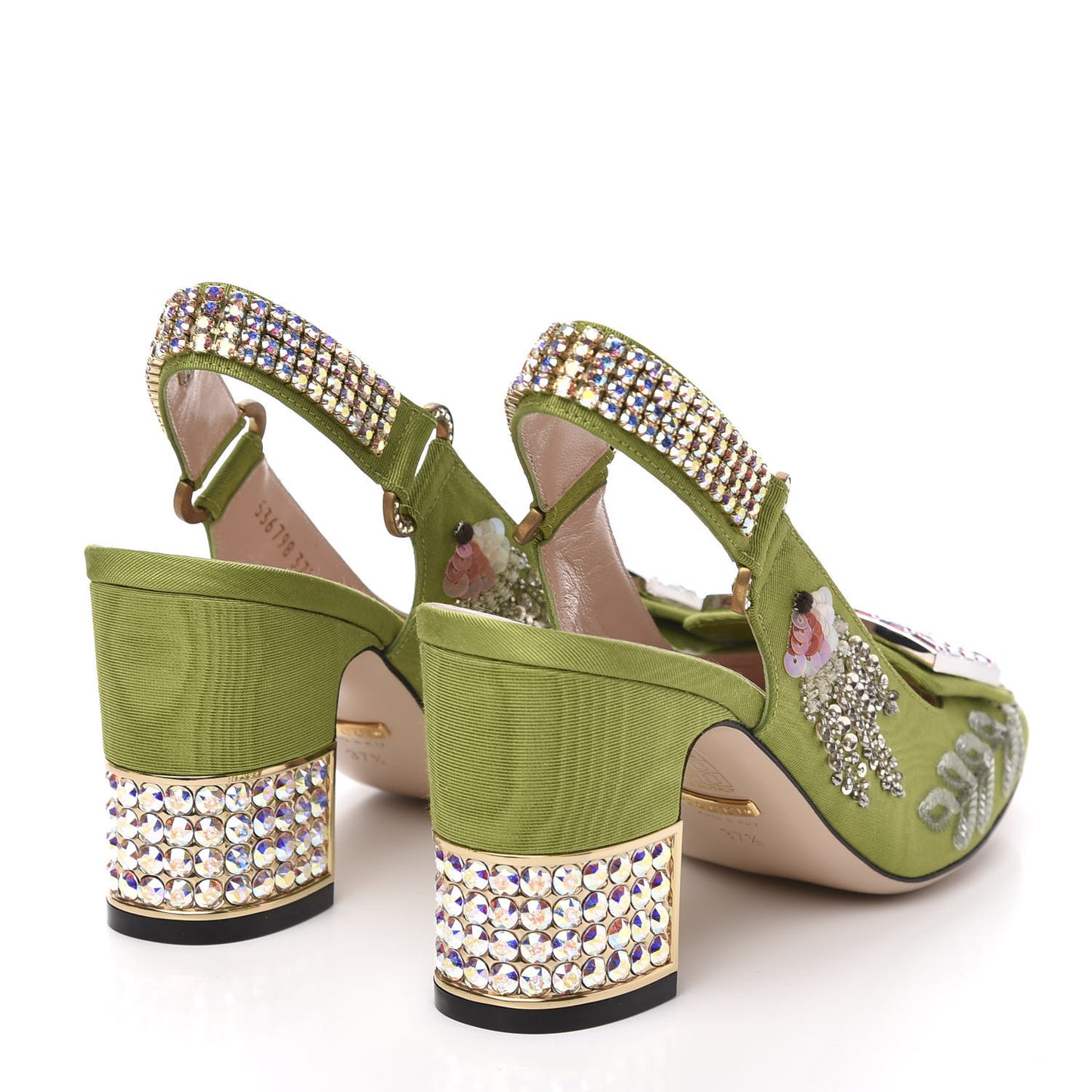 Moire Fabric Eyes Crystal Square G Madelyn Slingbacks 37.5 Lemon Leaf