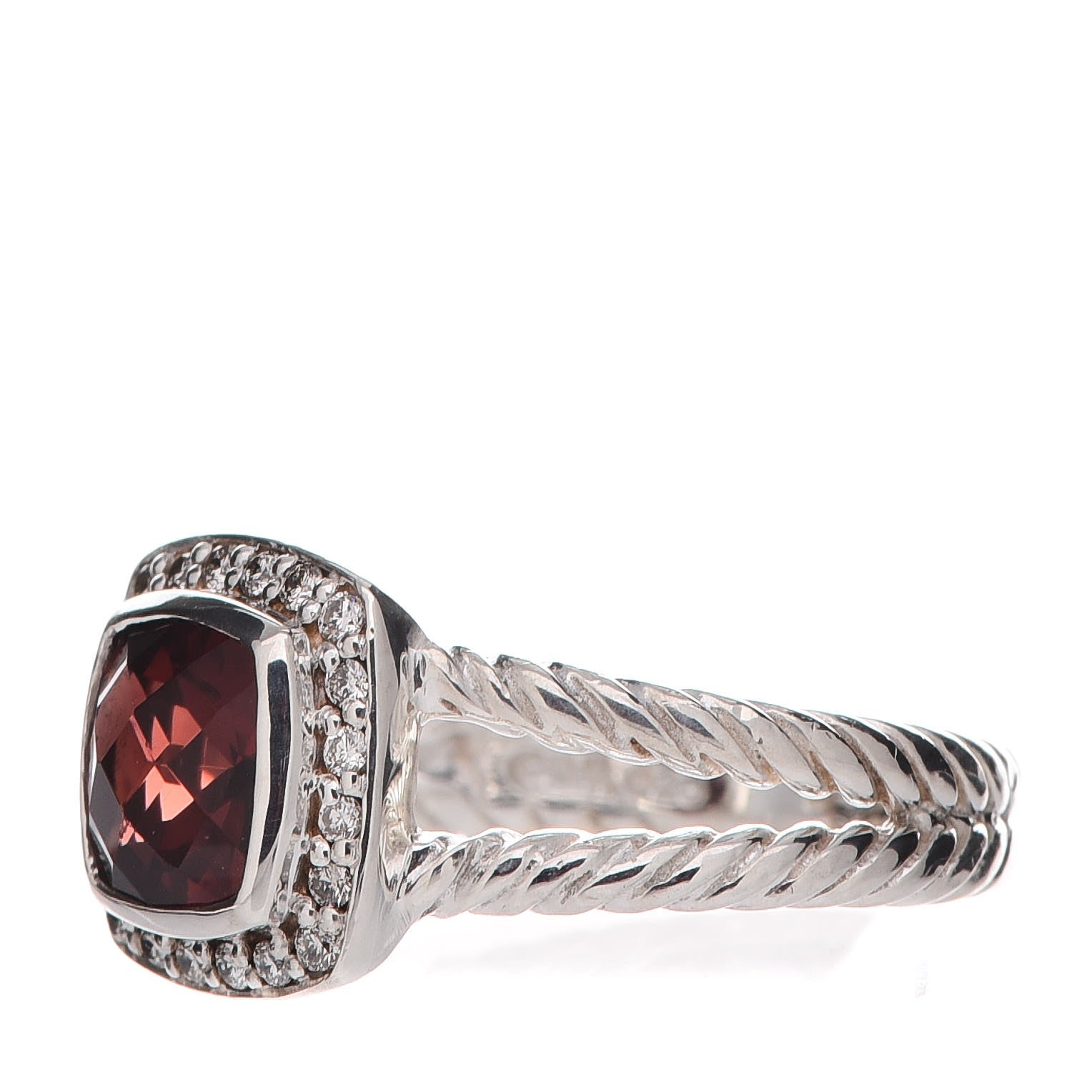 David Yurman Sterling Silver Diamond Garnet 7mm Petite Albion Ring 54 7 3 of 5
