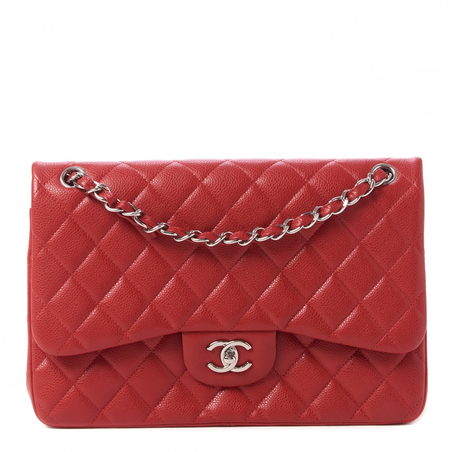 Caviar Quilted Jumbo Double Flap Red