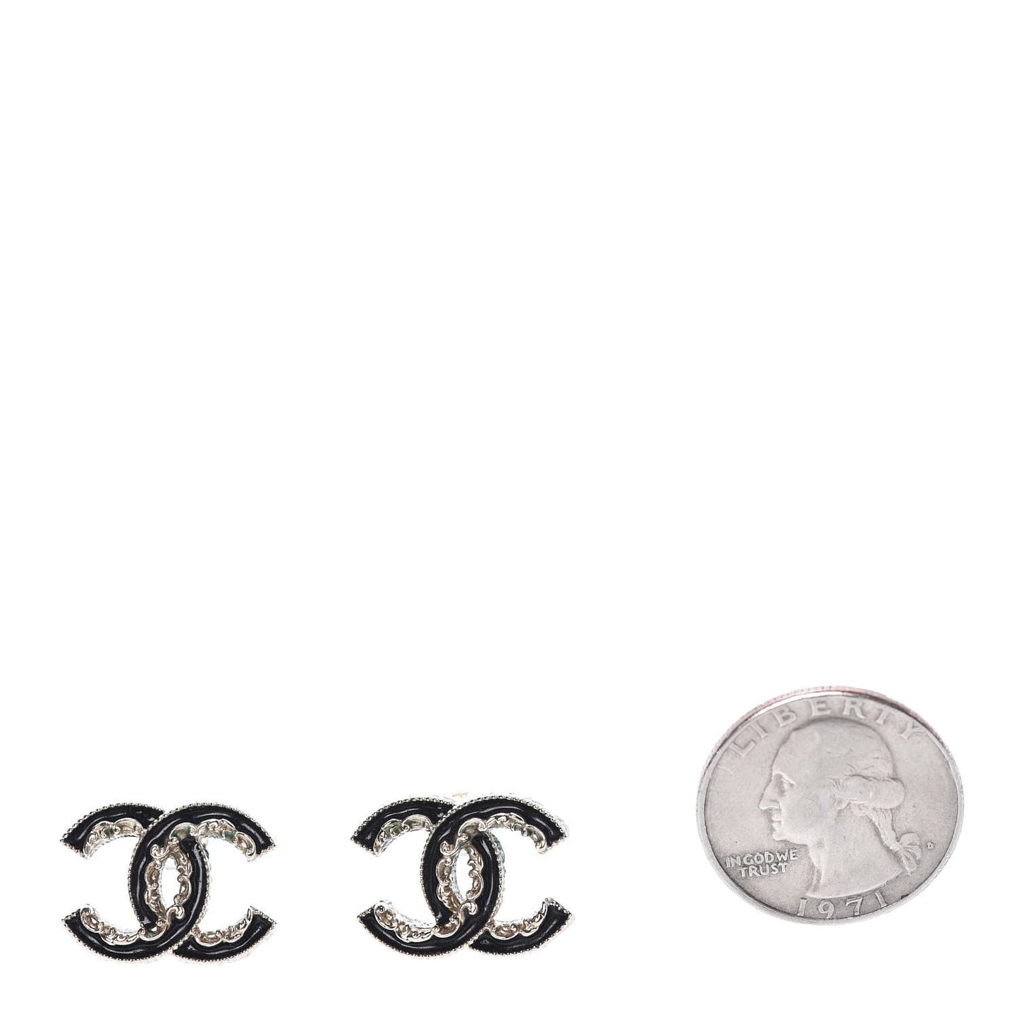 Enamel CC Baroque Earrings Black Gold