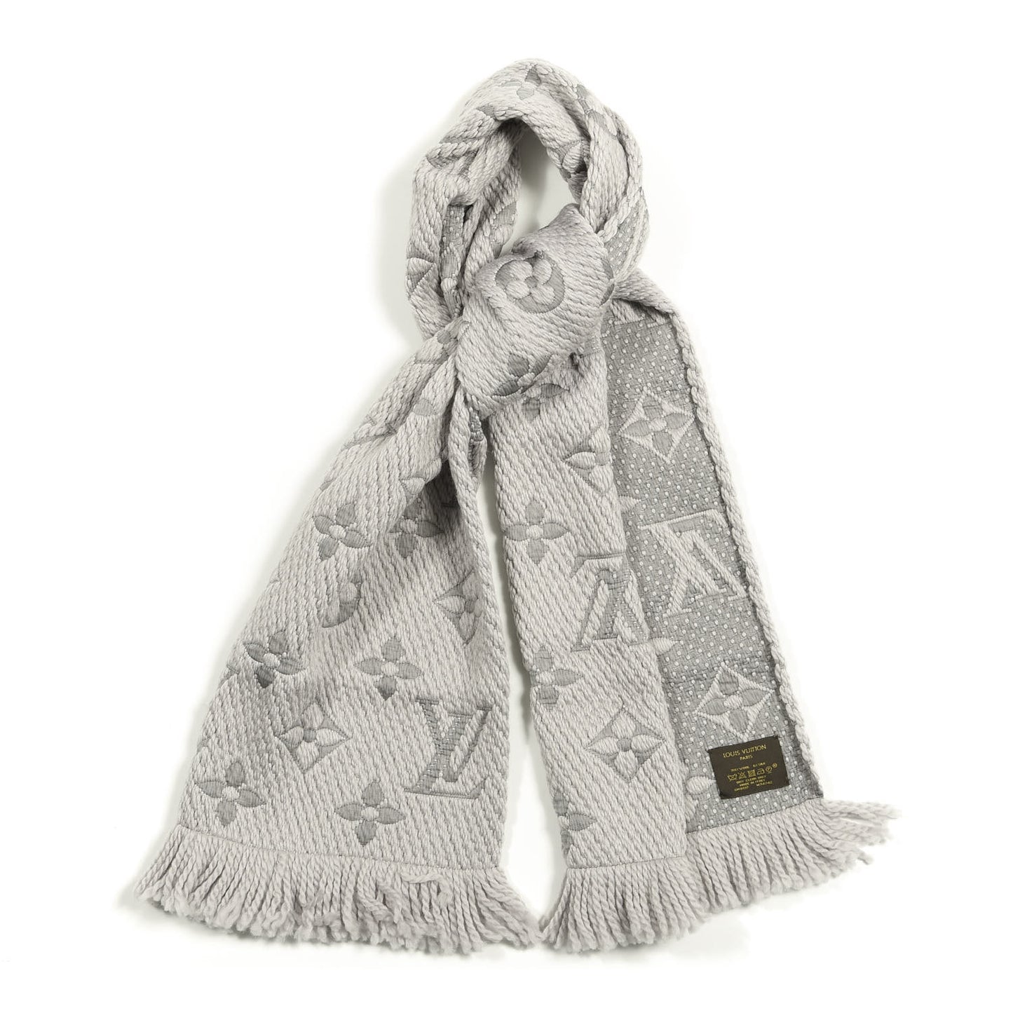 Wool Silk Logomania Scarf Pearl Grey