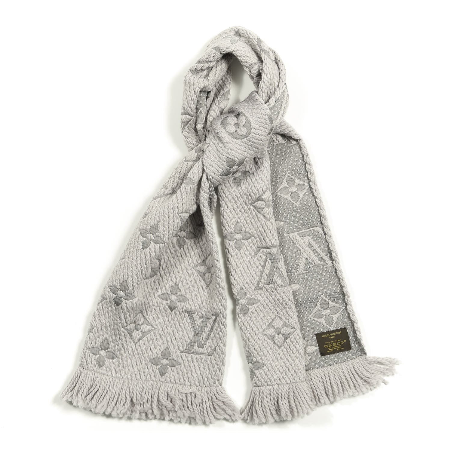 Louis Vuitton Wool Silk Logomania Scarf Pearl Grey 1 of 3