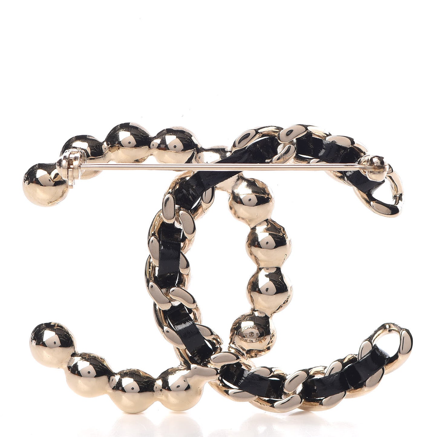 Lambskin Pearl CC Chain Brooch Black Gold