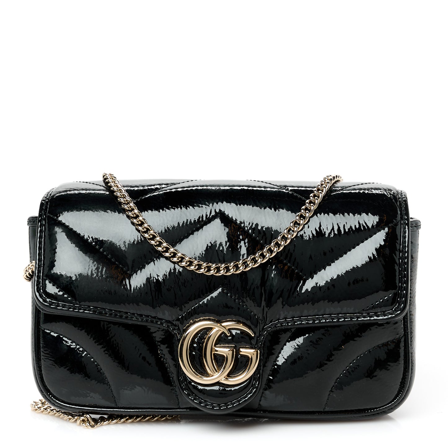 Patent Lambskin Matelasse Mini GG Marmont Shoulder Bag With Case Black
