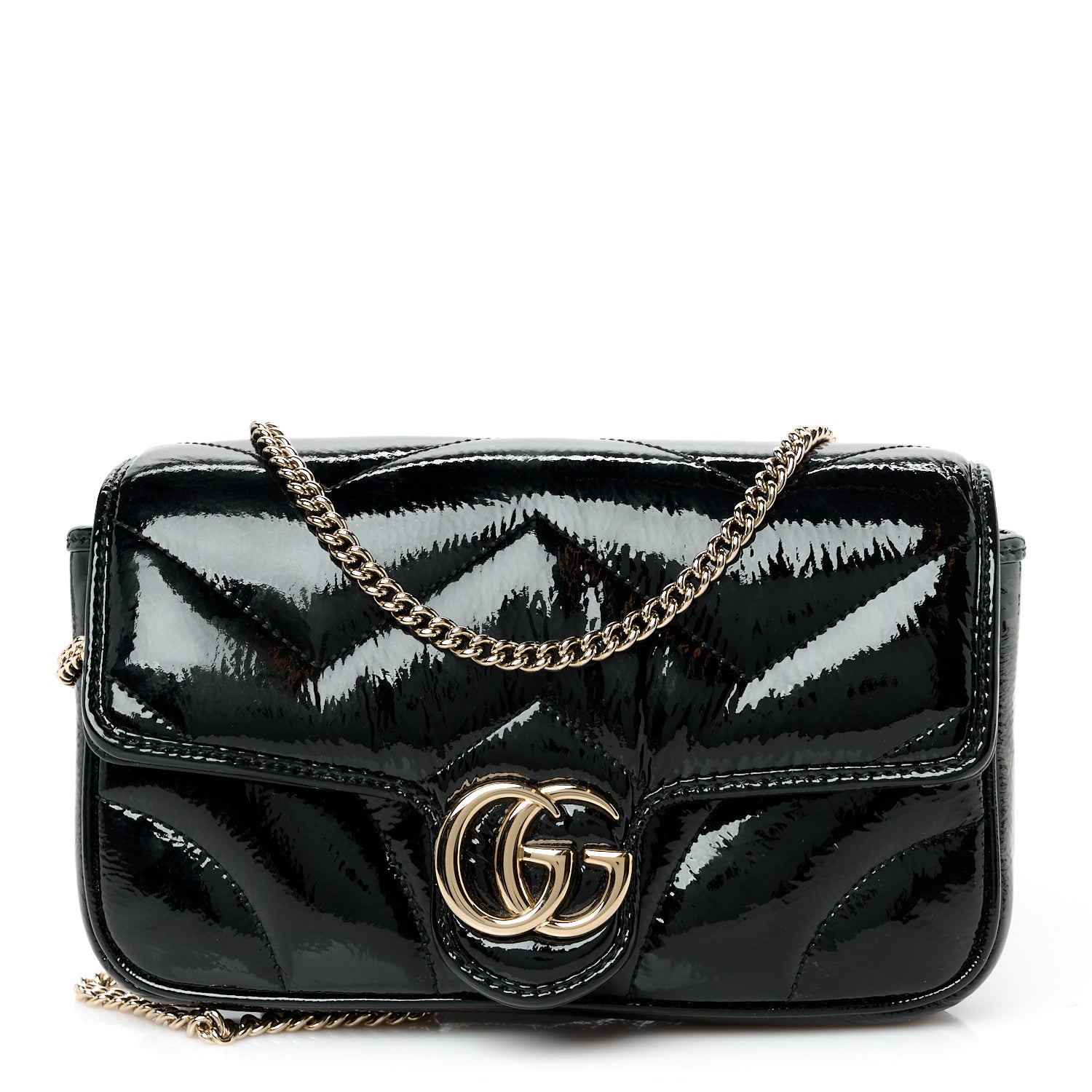 Gucci Patent Lambskin Matelasse Mini GG Marmont Shoulder Bag With Case Black 1 of 11