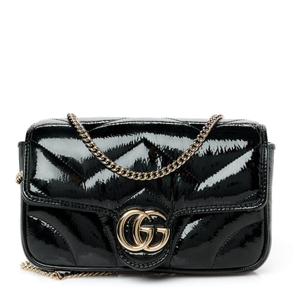Gucci Patent Lambskin Matelasse Mini GG Marmont Shoulder Bag With Case Black 1 of 11