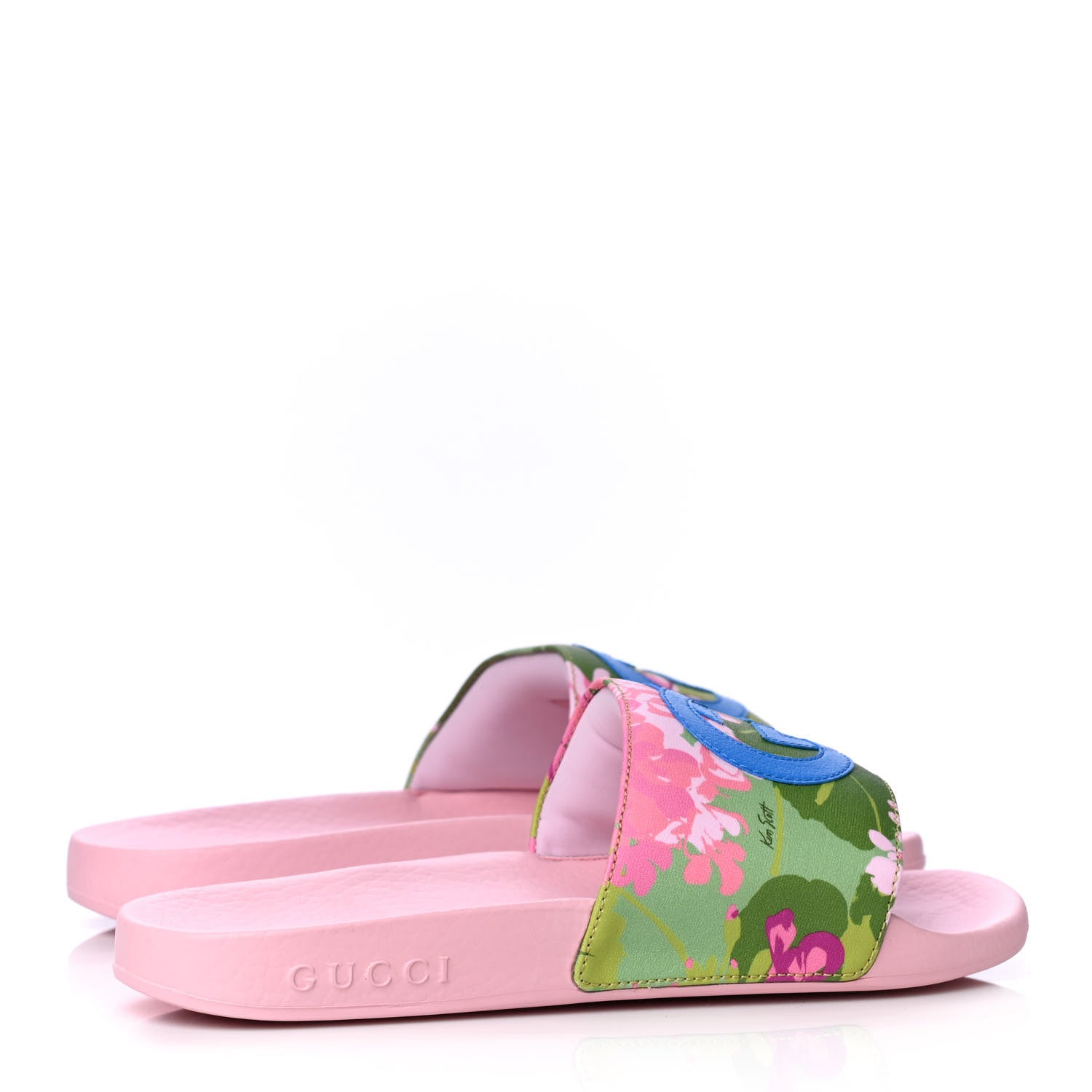 Gucci X KEN SCOTT Rubber Infinity Zia Interlocking G Womens Pool Slide Sandals 36 Green Lilac Bright Splash 3 of 6