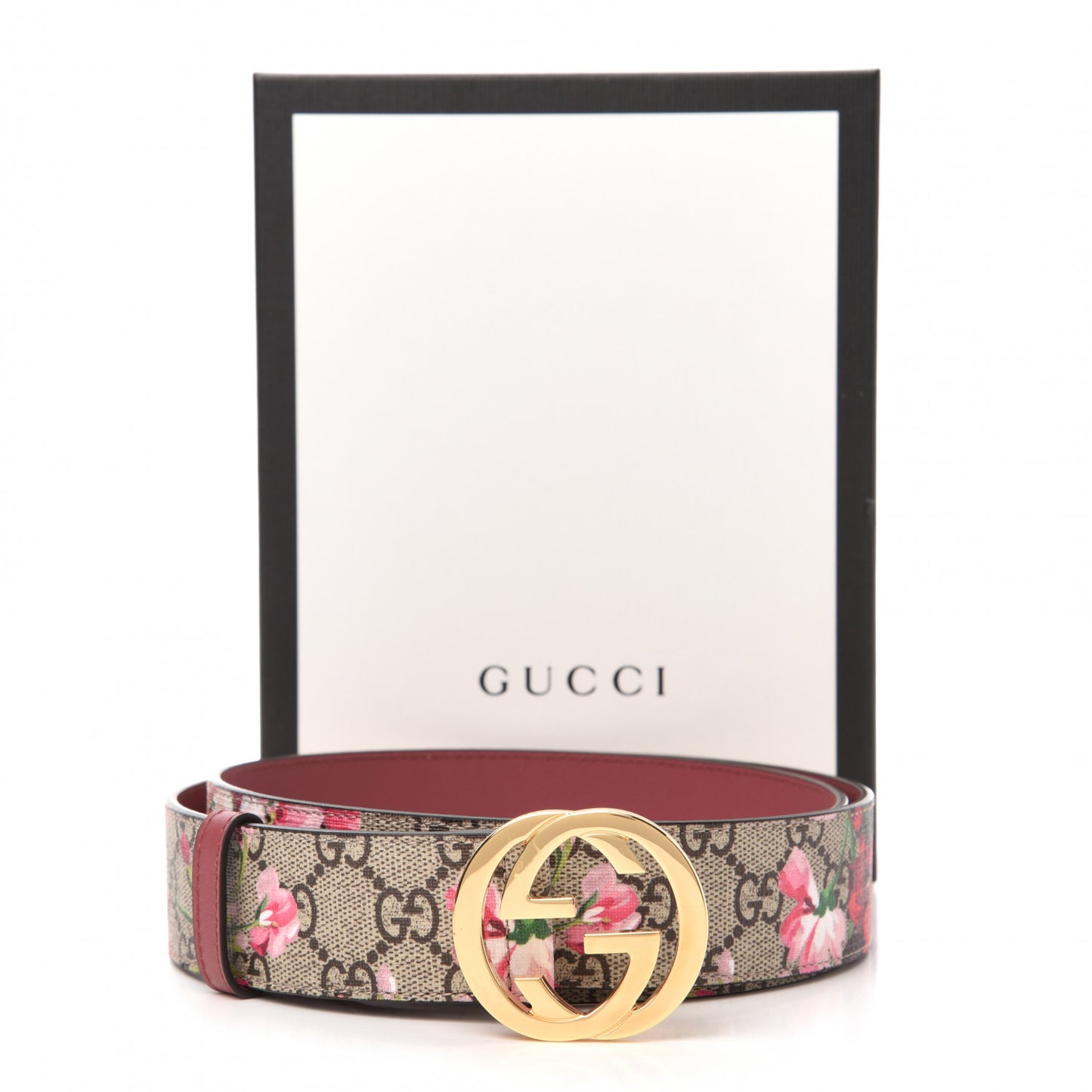 GG Supreme Monogram Blooms Moon Calfskin Interlocking G 37mm Belt 100 40 Beige Ebony Multicolor Dry Rose