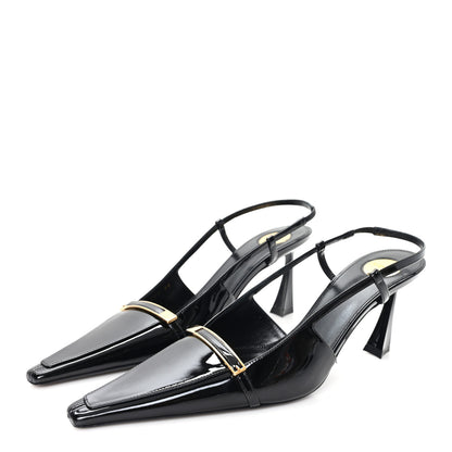 Saint Laurent Patent Calfskin Jacqueline 75 Slingback Pumps 38 Black 4 of 11