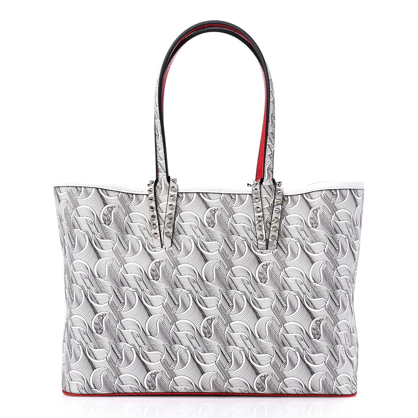 Toile Monogram Calfskin Printed Spikes Small East West Cabata Tote White Black