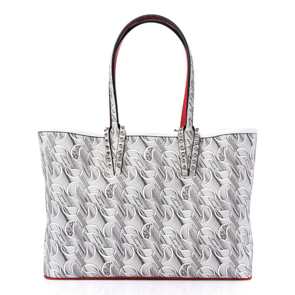 Christian Louboutin Toile Monogram Calfskin Printed Spikes Small East West Cabata Tote White Black 3 of 10