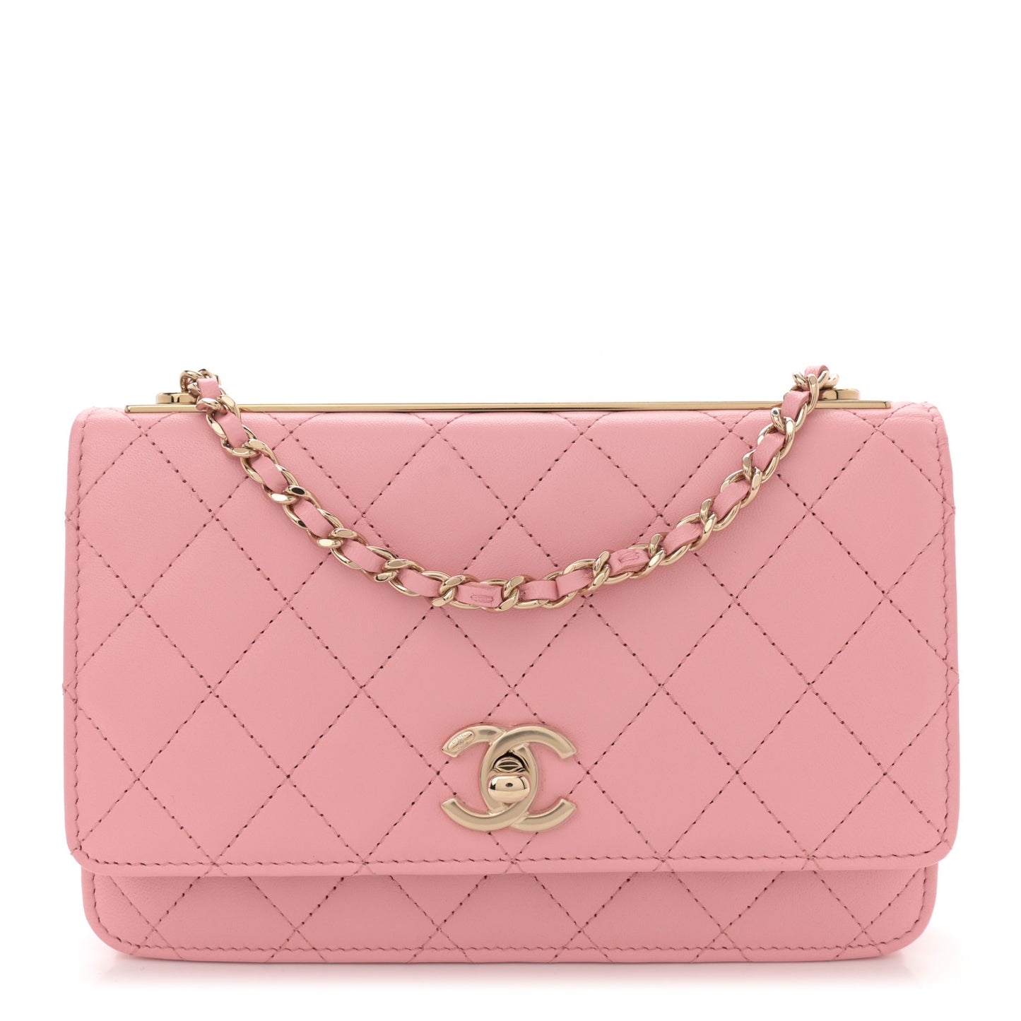 Lambskin Quilted Trendy CC Wallet On Chain WOC Pink