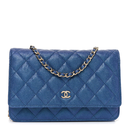 Chanel Iridescent Caviar Quilted Wallet on Chain WOC Blue 1 of 11