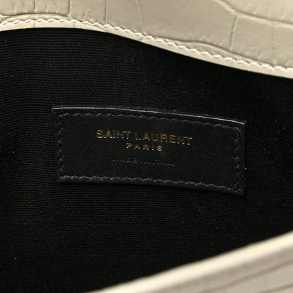Saint Laurent Calfskin Crocodile Embossed Uptown Monogram Pouch Crema Soft 6 of 6