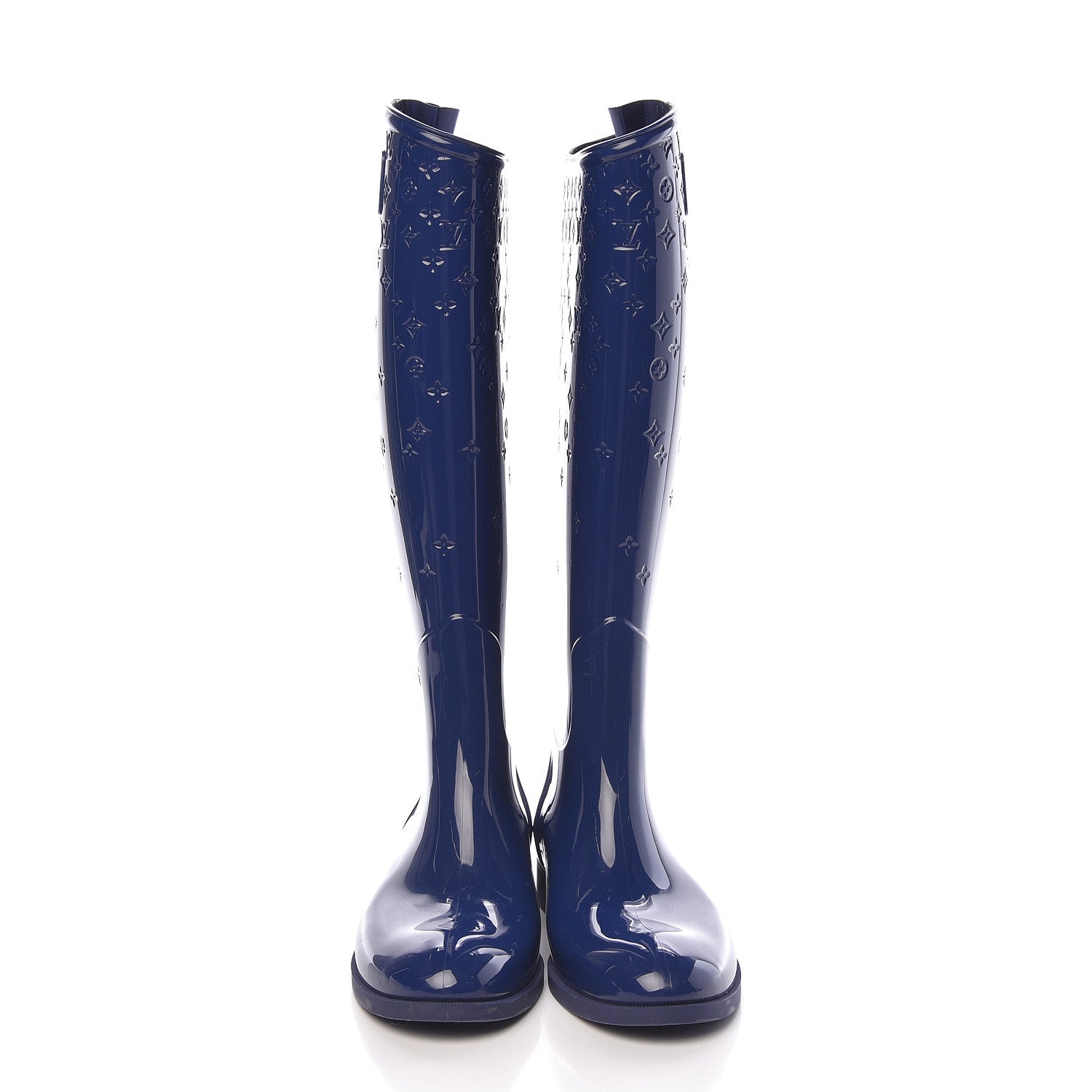 Louis Vuitton Rubber Embossed Monogram Drops High Rain Boots 40 Blue 2 of 8