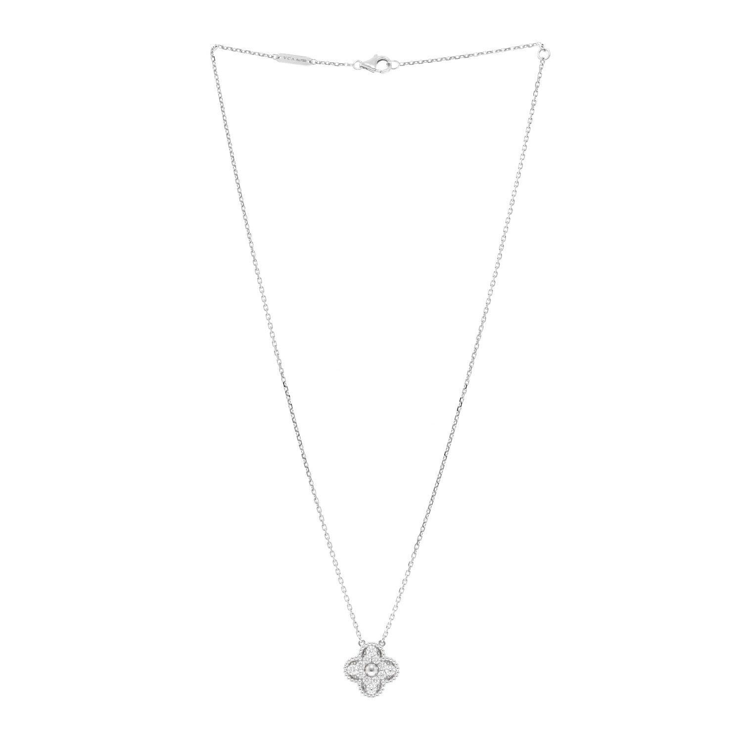 Van Cleef & Arpels 18K White Gold Diamond Vintage Alhambra Pendant Necklace 3 of 5