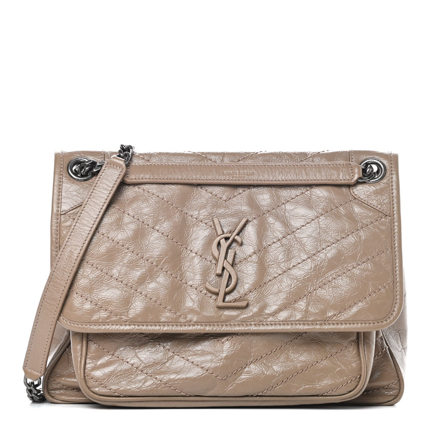 Saint Laurent Crinkled Calfskin Matelasse Monogram Medium Niki Chain Satchel Light Taupe 1 of 12