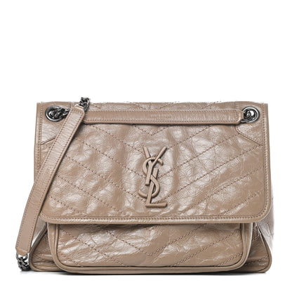 Saint Laurent Crinkled Calfskin Matelasse Monogram Medium Niki Chain Satchel Light Taupe 1 of 12