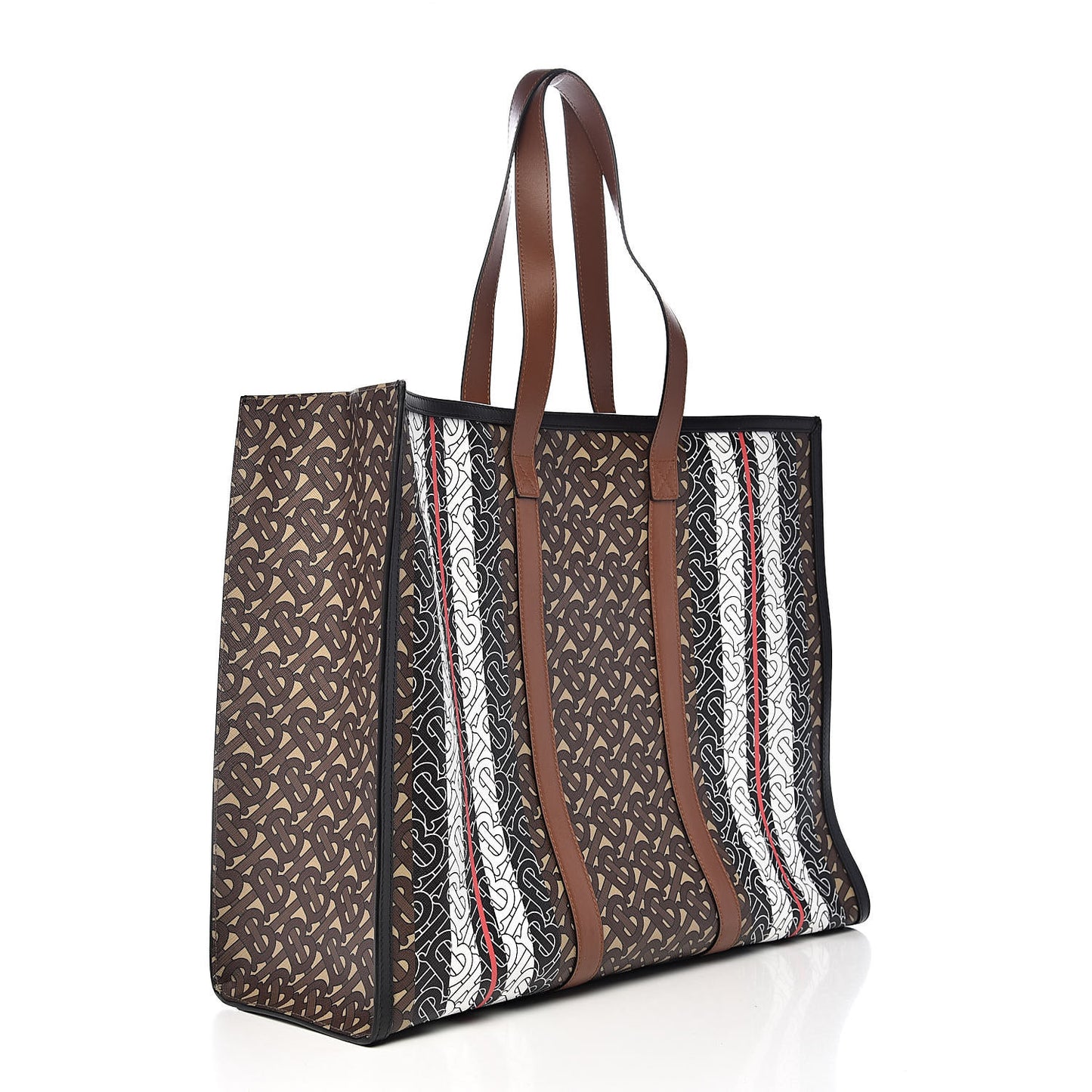 E-Canvas Monogram Stripe Book Tote Bridle Brown