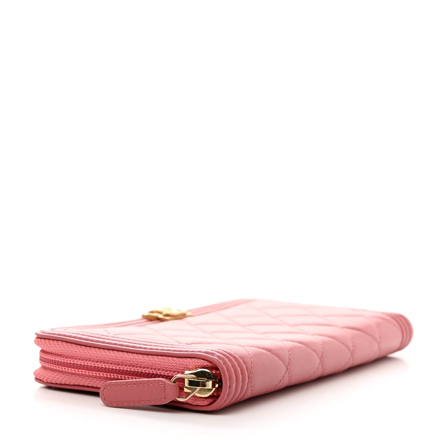 Lambskin Quilted Boy Zip Around Wallet Pink