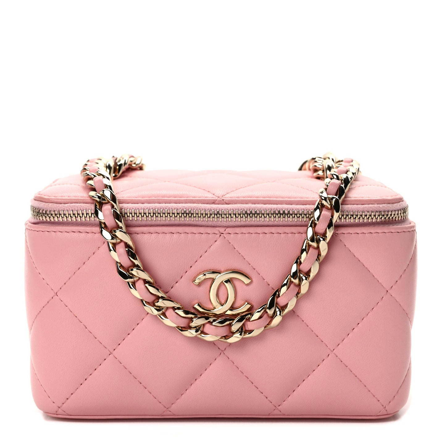 Lambskin Resin Elegant Chain Vanity Case Pink