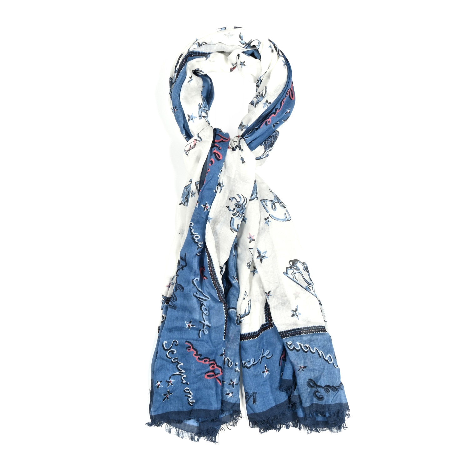 Fendi Silk Wool Astrology Scarf Blue Multicolor 1 of 4