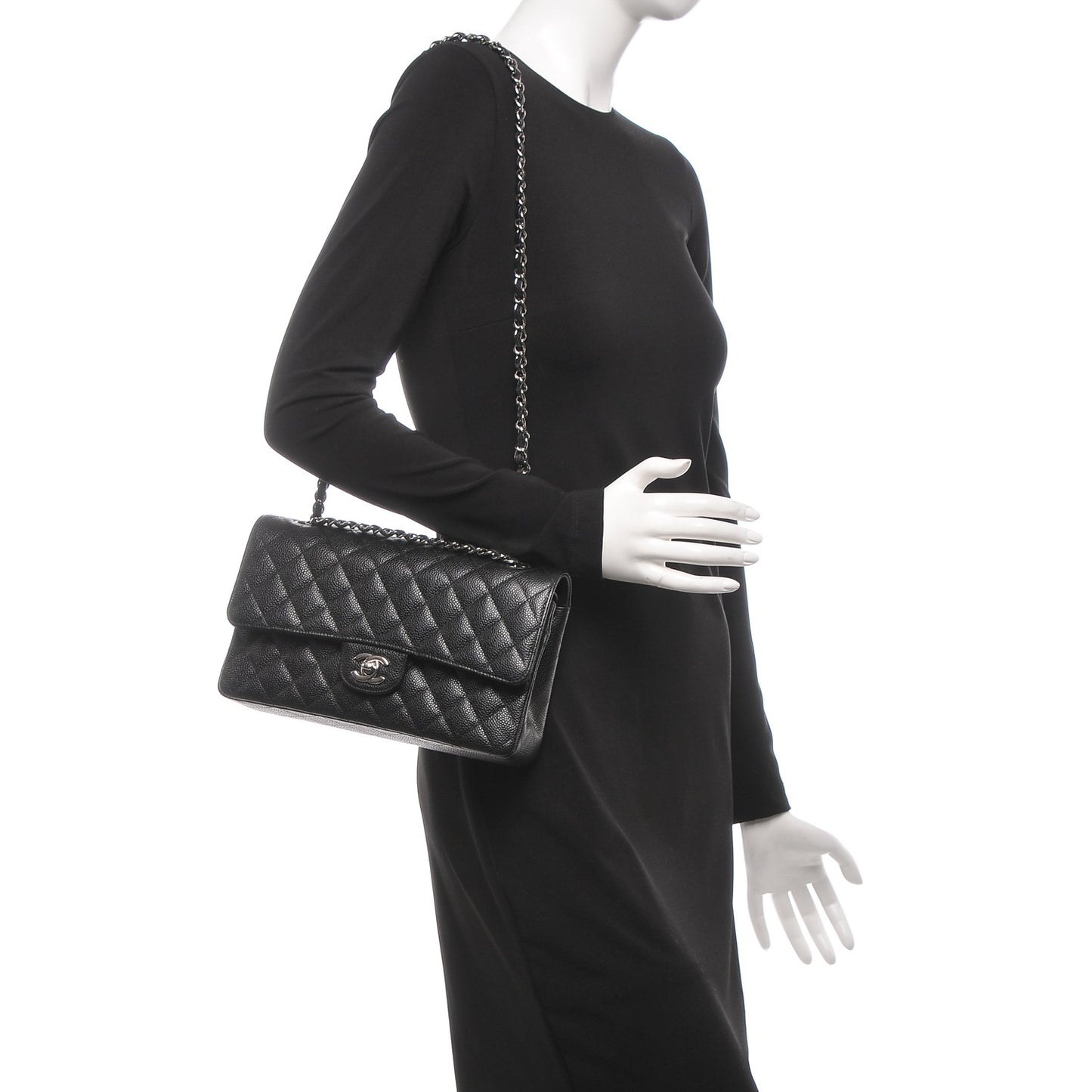 Caviar Quilted Medium Double Flap Black