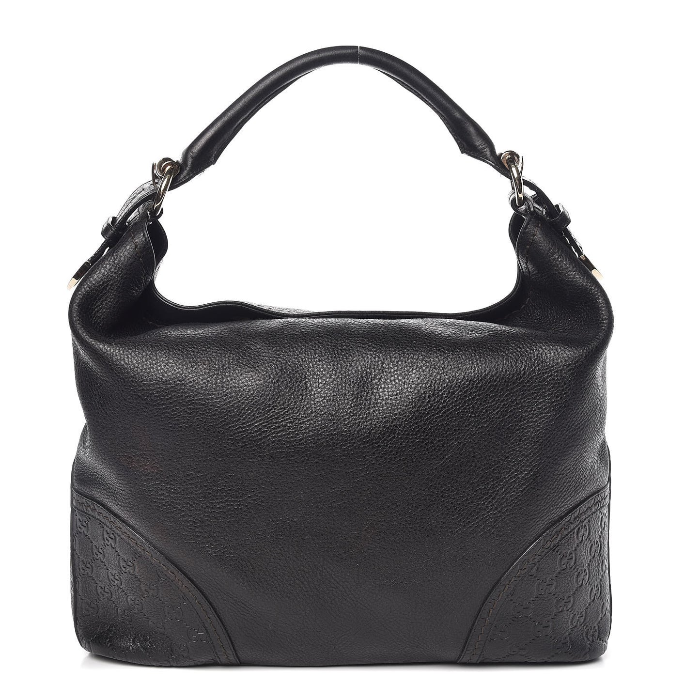 Leather Guccissima Trim Large Signoria Hobo Black