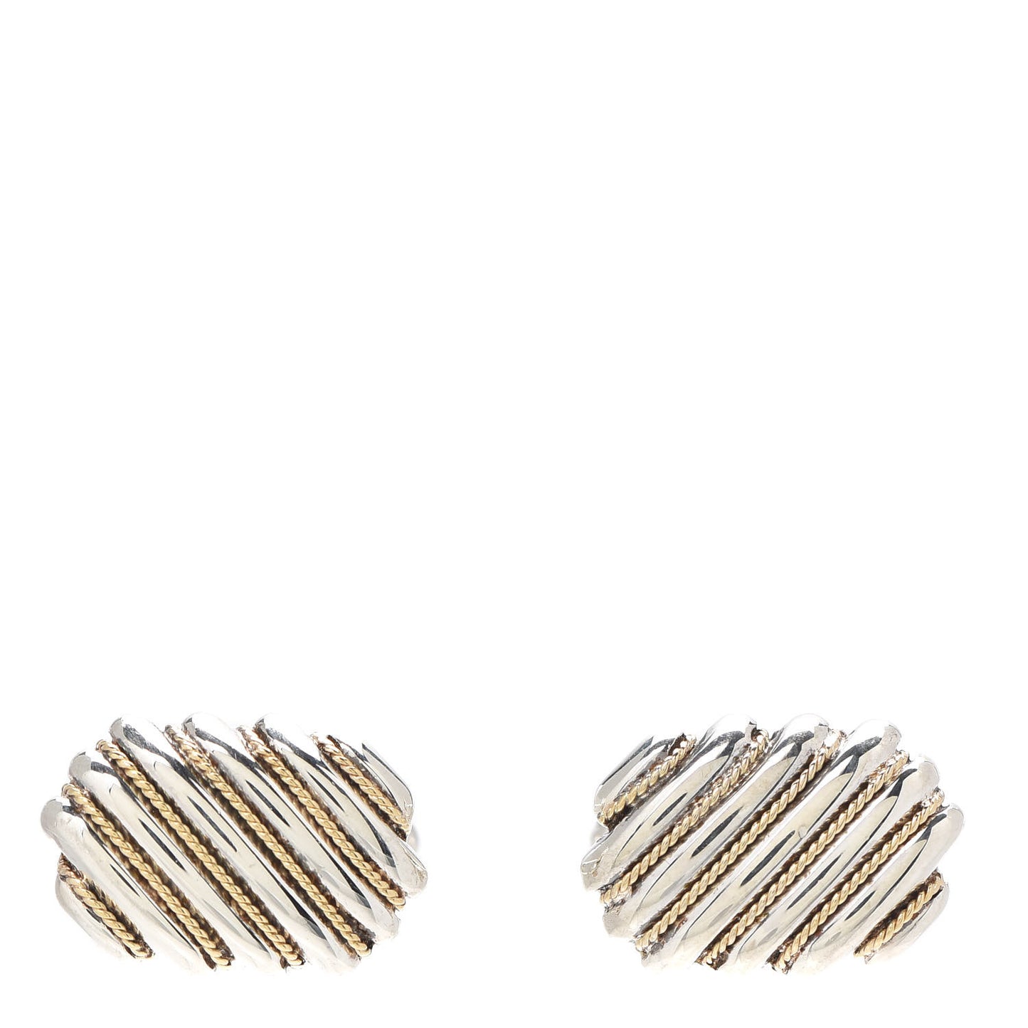 Sterling Silver 18K Yellow Gold Diagonal Rib Cufflinks