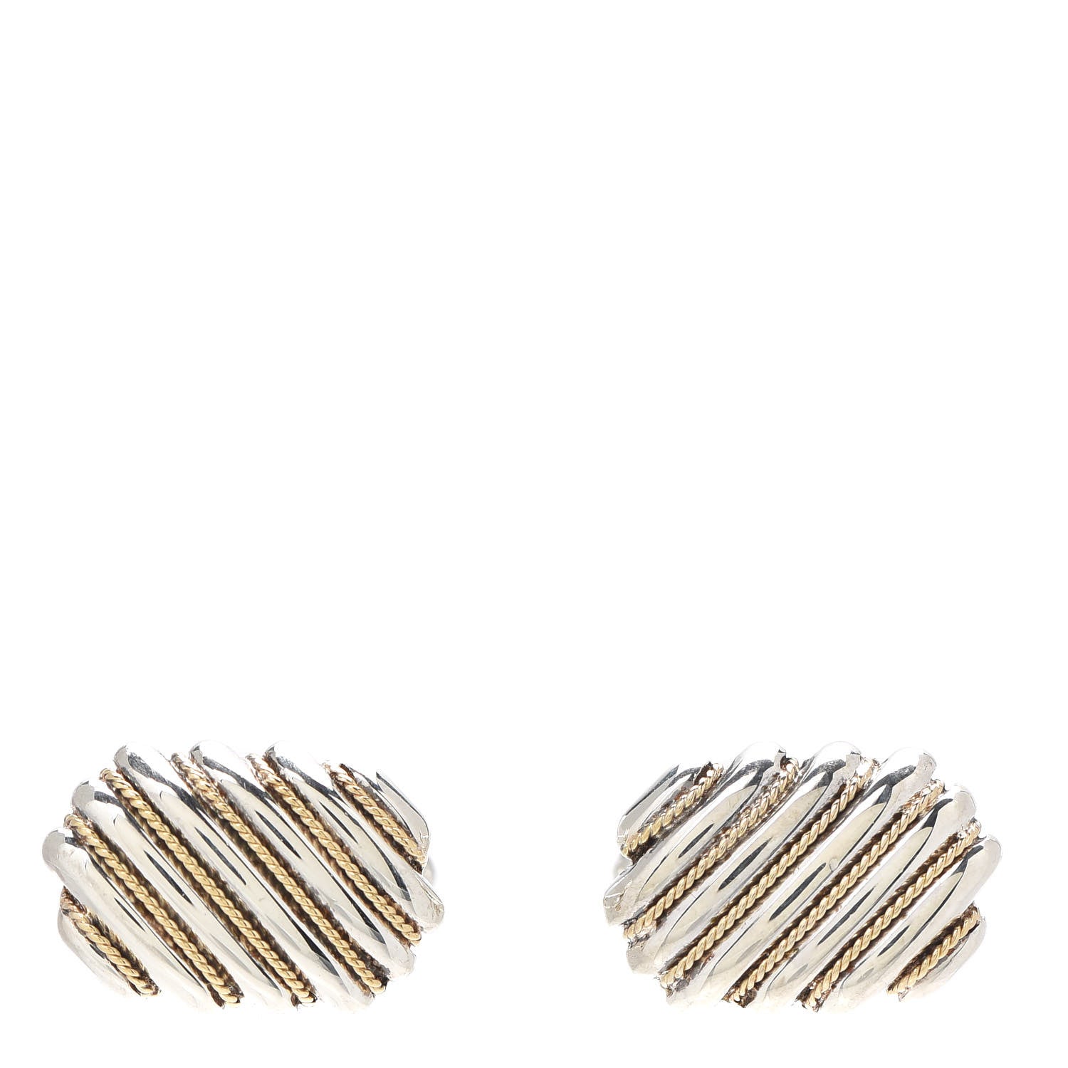 Tiffany Sterling Silver 18K Yellow Gold Diagonal Rib Cufflinks 1 of 4