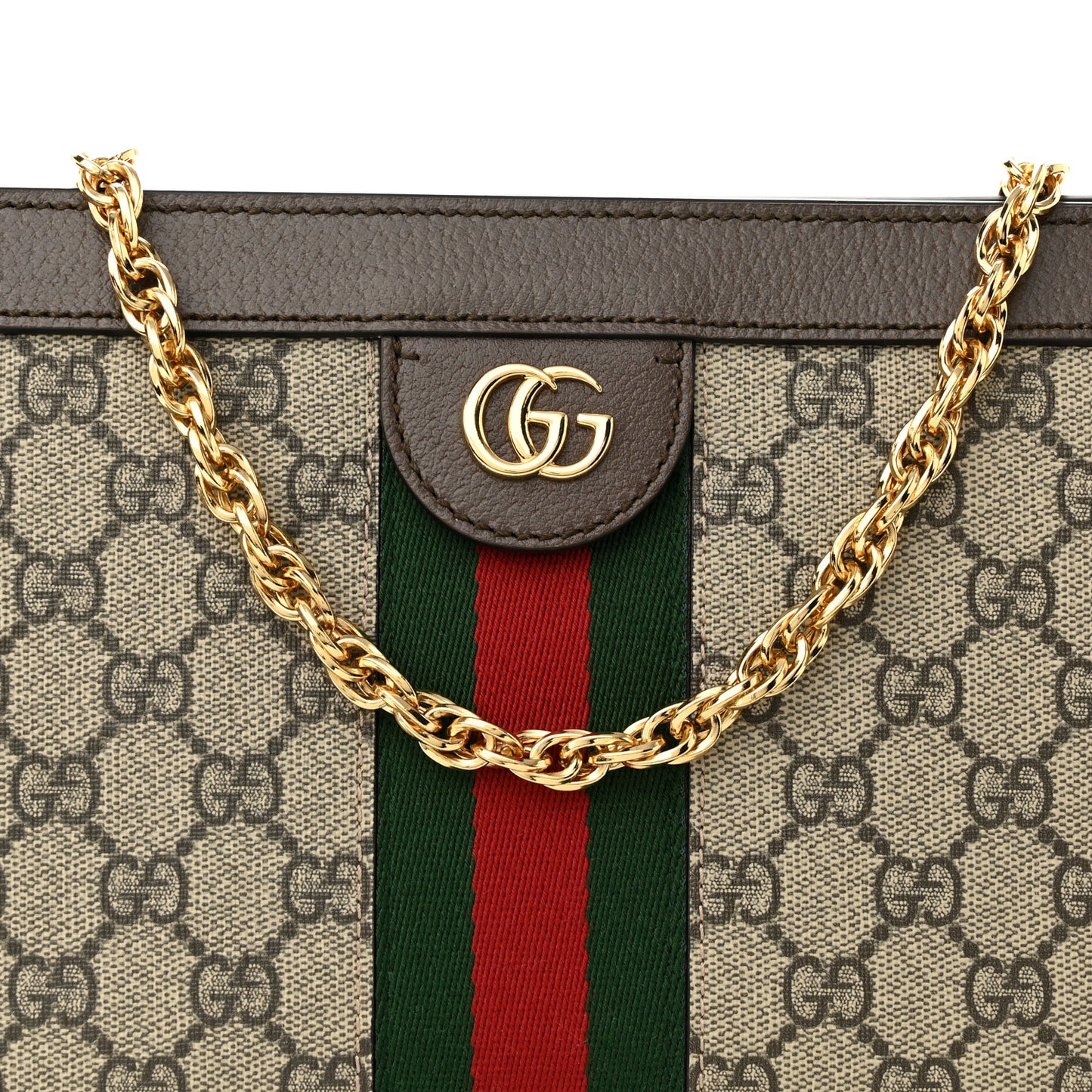 GG Supreme Monogram Web Small Ophidia Chain Shoulder Bag Brown