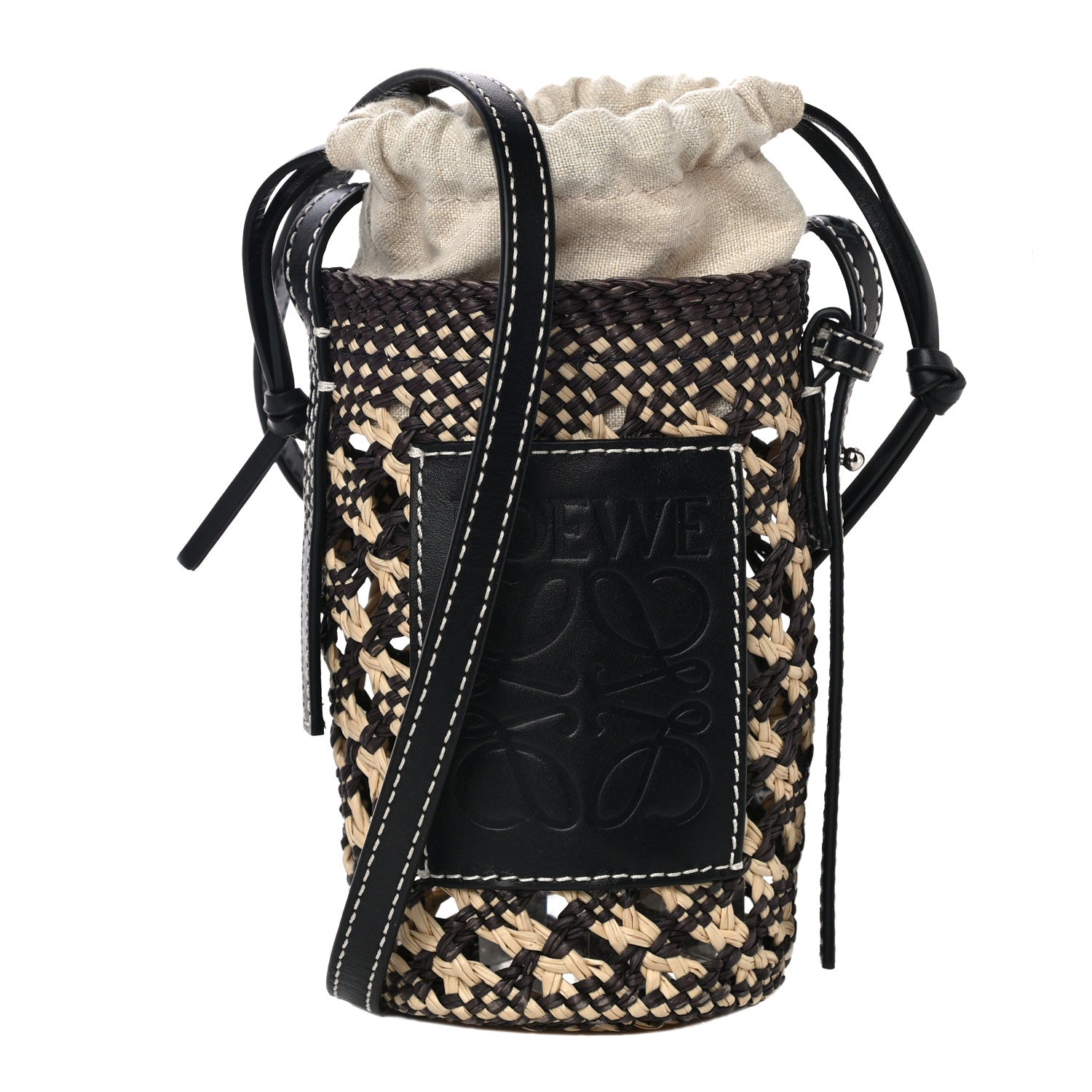 Loewe Calfskin Raffia Paula's Ibiza Pocket Bucket Bag Natural Navy Blue 1 of 8
