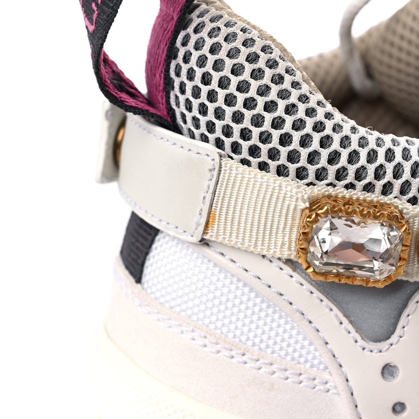 X SEGA Mesh Calfskin Suede Removable Crystals Womens Flashtrek Sneakers 36 Great White