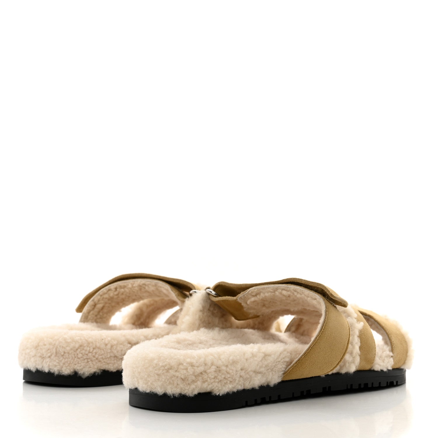 Hermes Suede Goatskin Woolskin Womens Chypre Sandals 38 Golden Beige 4 of 8
