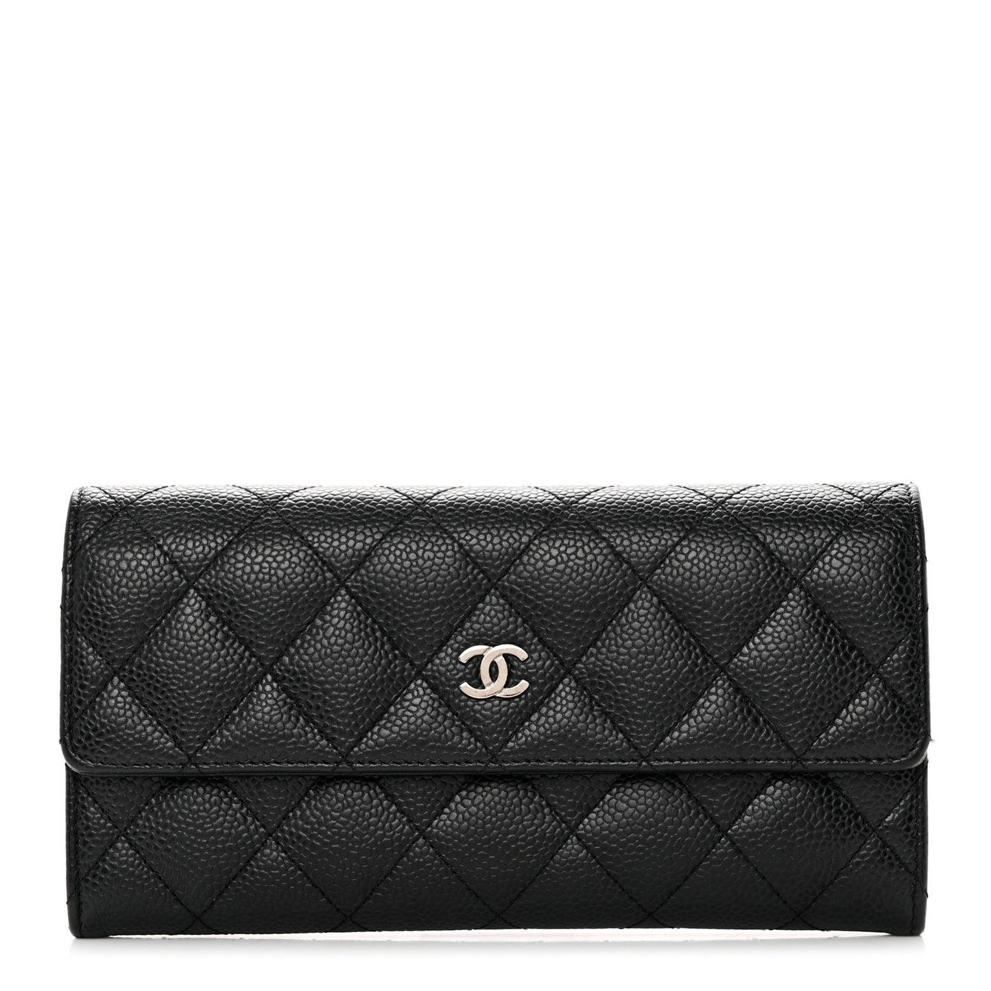 Caviar Quilted Large Gusset Flap Wallet Black