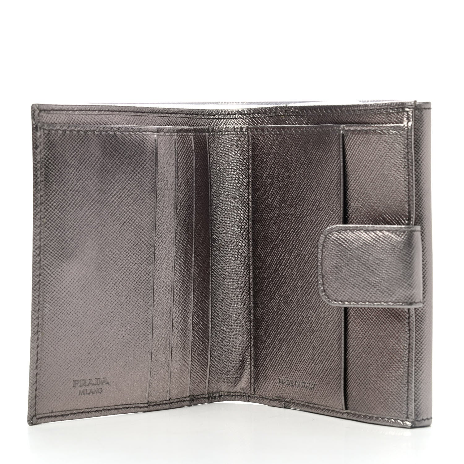 Prada Metallic Saffiano Compact Flap Wallet Fumo Mordore 4 of 4