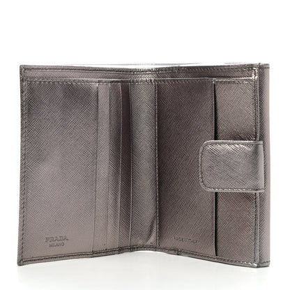 Prada Metallic Saffiano Compact Flap Wallet Fumo Mordore 4 of 4