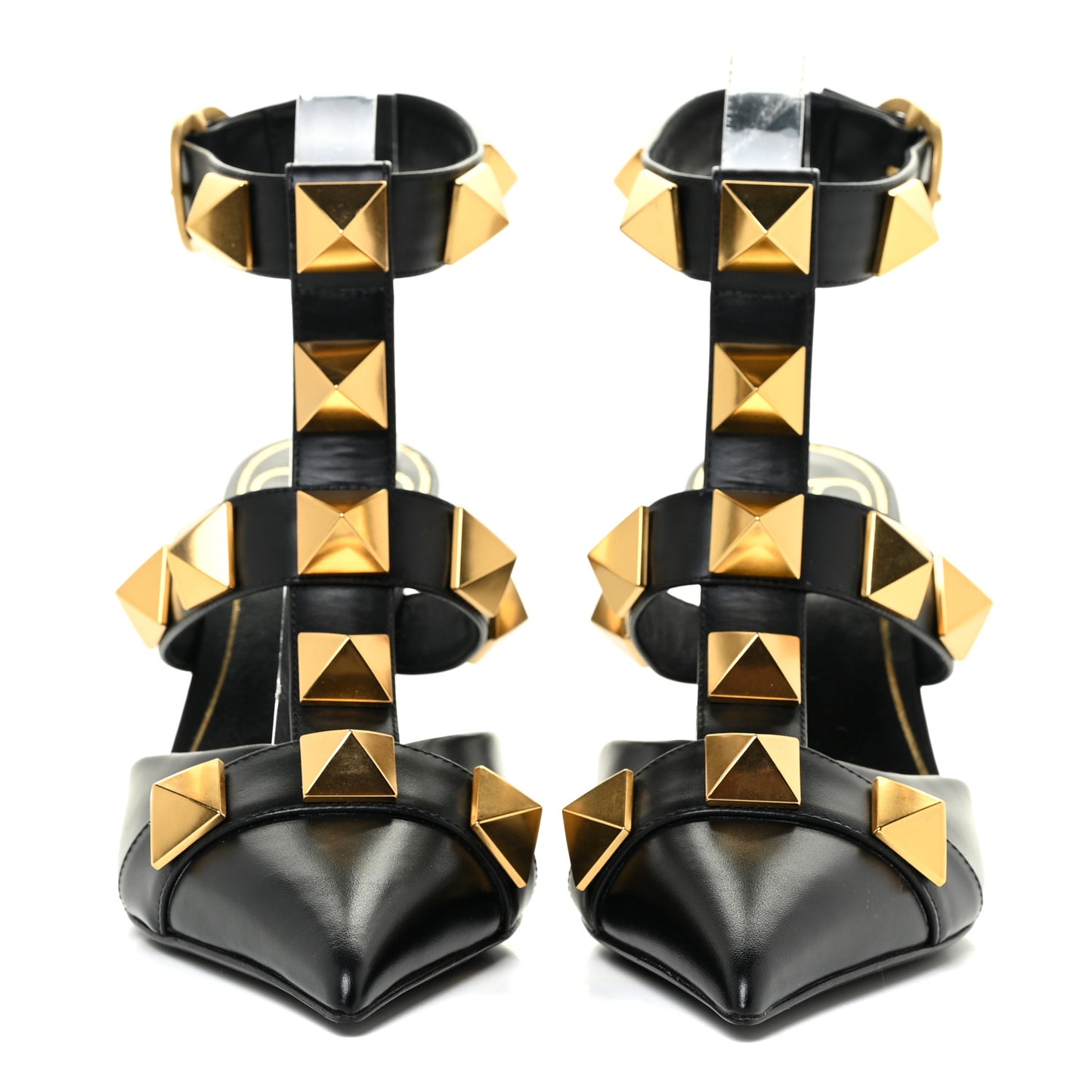 Calfskin Roman Stud Ankle Strap 80mm Pumps 35 Black