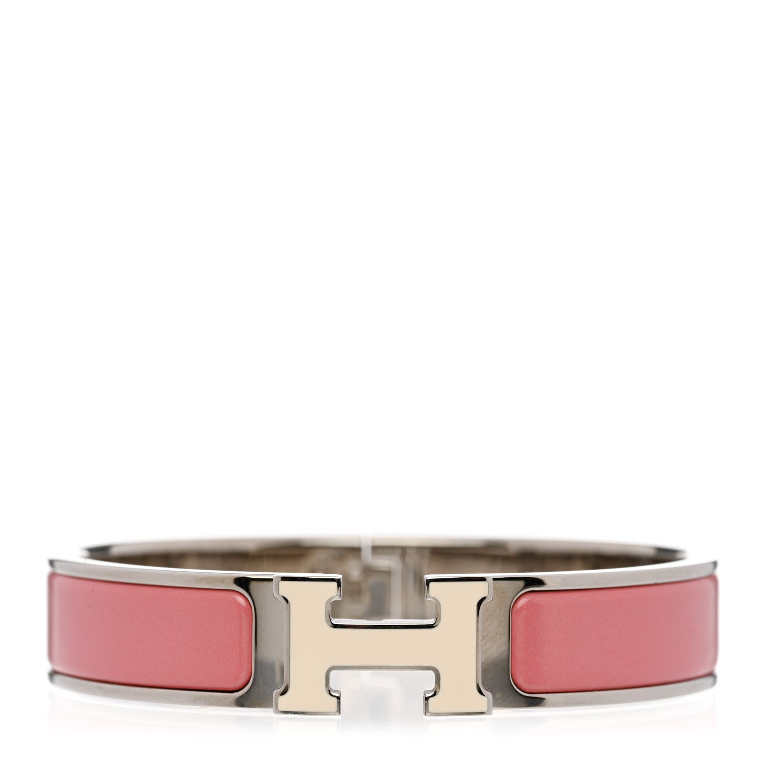 Hermes Enamel Narrow Clic Clac H Bracelet GM Rose Velours White 1 of 5
