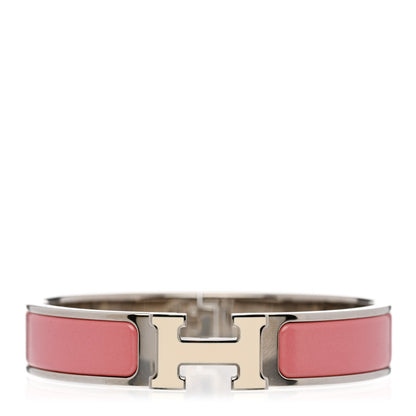 Hermes Enamel Narrow Clic Clac H Bracelet GM Rose Velours White 1 of 5