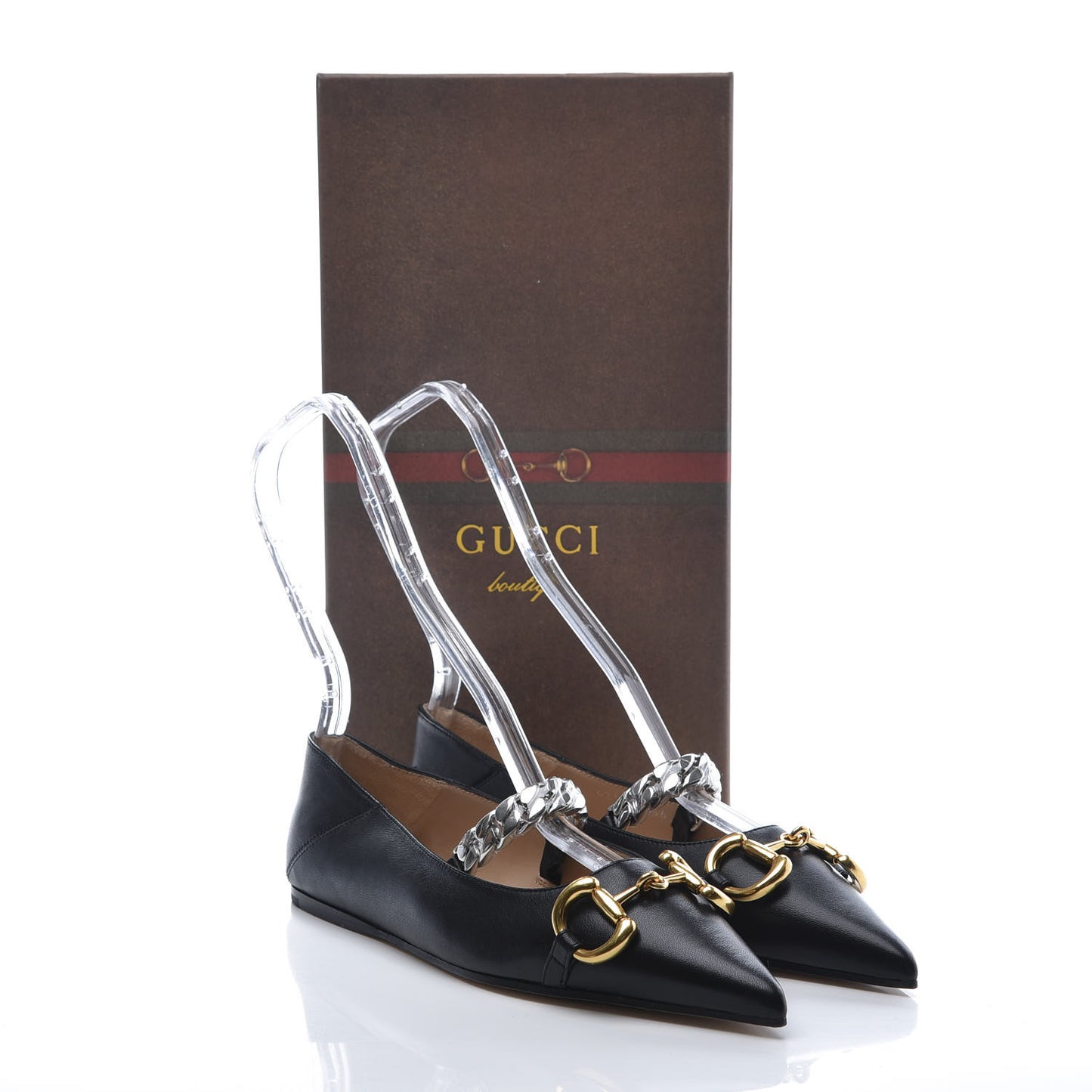 Nappa Lumiere Deva Horsebit Chain Embellished Flats 36 Black